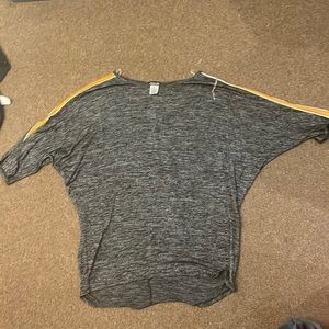 Gray Shirt with Orange Striped Sleeves